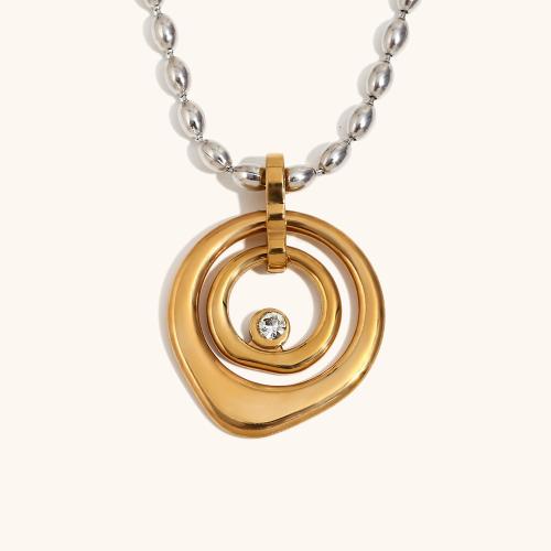 Stainless Steel Jewelry Necklace, 304 Stainless Steel, Slightly Round, gold color plated, for woman & with rhinestone, Sold By PC