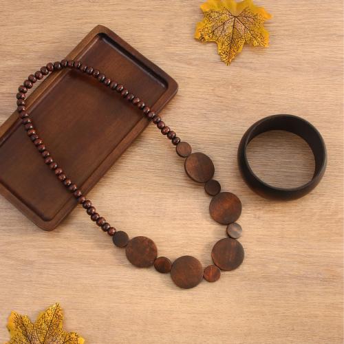 Jewelry Sets, bangle & necklace, Wood, 2 pieces & fashion jewelry, brown, Sold By Set