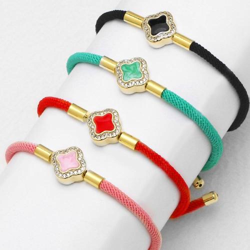 Cubic Zirconia Micro Pave Brass Bracelet, Nylon Cord, with Brass, fashion jewelry & micro pave cubic zirconia & enamel, more colors for choice, Sold By PC