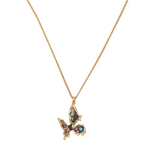 Brass Necklace, with Shell, with 6.5cm extender chain, Butterfly, gold color plated, fashion jewelry, more colors for choice, nickel, lead & cadmium free, Length:46.5 cm, Sold By PC