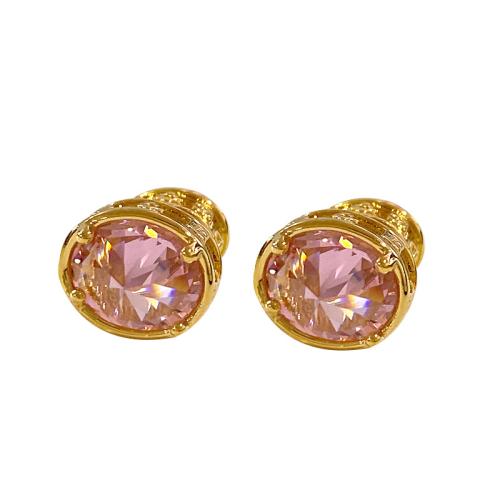 Boucles d'oreilles en laiton zircon cubique pavent, Placage, bijoux de mode & pavé de micro zircon, plus de couleurs à choisir, protéger l'environnement, sans nickel, plomb et cadmium, 12x9mm, Vendu par paire