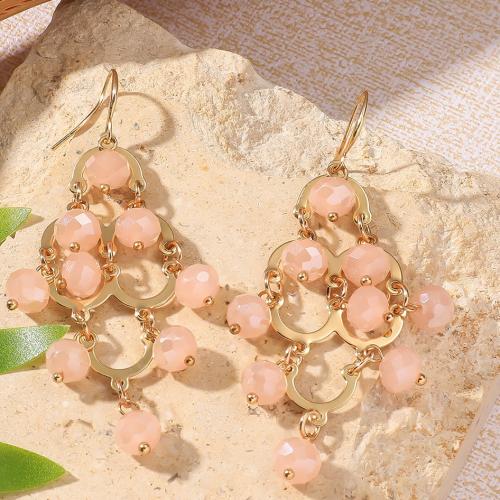 Brass Drop Earring, with Crystal, gold color plated, fashion jewelry, pink, nickel, lead & cadmium free, Sold By Pair