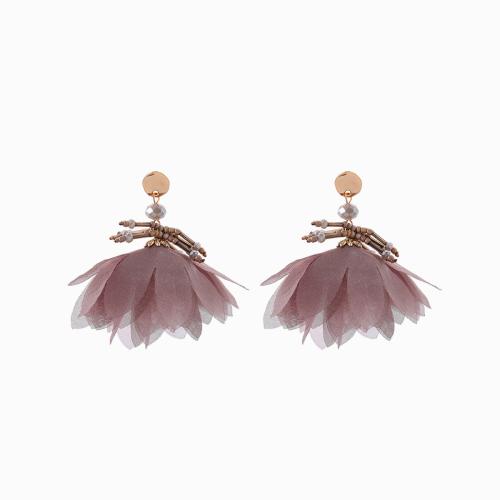 Boucles d'oreilles pendantes en laiton, tissu, avec laiton, bijoux de mode, plus de couleurs à choisir, 95x92mm, Vendu par paire