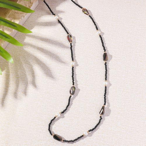 Natural Gemstone Necklace, with Plastic Pearl, fashion jewelry, black, Length:153 cm, Sold By PC