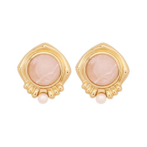 Stainless Steel Stud Earrings, 304 Stainless Steel, with Resin & Plastic Pearl, plated, fashion jewelry & for woman, more colors for choice, Sold By Pair