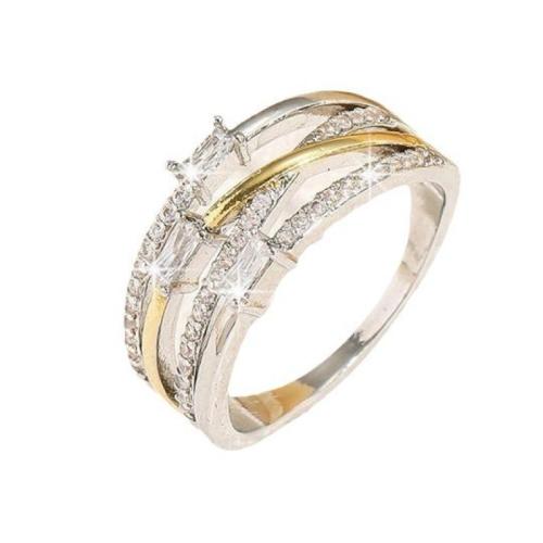 Cubic Zirconia Micro Pave Brass Ring, plated, different size for choice & micro pave cubic zirconia & for woman & two tone, silver color, Sold By PC