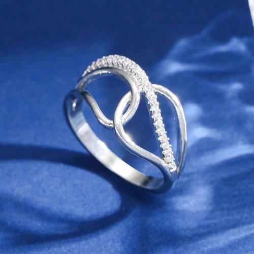 Cúbicos Circonia Micro Pave anillo de latón, metal, chapado, diverso tamaño para la opción & micro arcilla de zirconia cúbica & para mujer & hueco, plateado, Vendido por UD