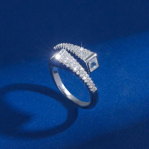 Cúbicos Circonia Micro Pave anillo de latón, metal, chapado, Joyería & micro arcilla de zirconia cúbica & para mujer, plateado, Vendido por UD