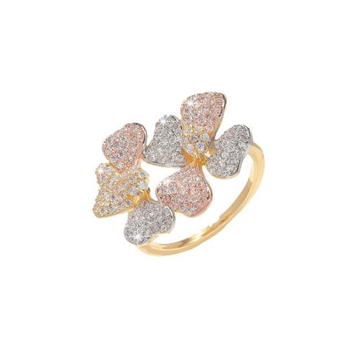 Cubique anneau en laiton Circonia Micro Pave, fleur, Placage, normes différentes pour le choix & pavé de micro zircon & pour femme & creux, Vendu par PC