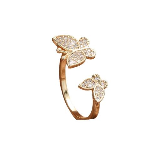 Cubic Zirconia Micro Pave Brass Ring, Butterfly, plated, fashion jewelry & micro pave cubic zirconia & for woman, Sold By PC