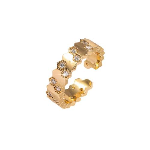 Cúbicos Circonia Micro Pave anillo de latón, metal, chapado, Joyería & micro arcilla de zirconia cúbica & para mujer, dorado, Vendido por UD