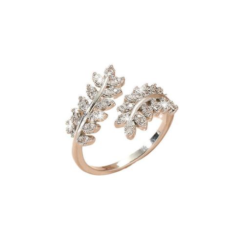 Cubic Zirconia Micro Pave Brass Ring, Leaf, plated, fashion jewelry & micro pave cubic zirconia & for woman, silver color, Sold By PC