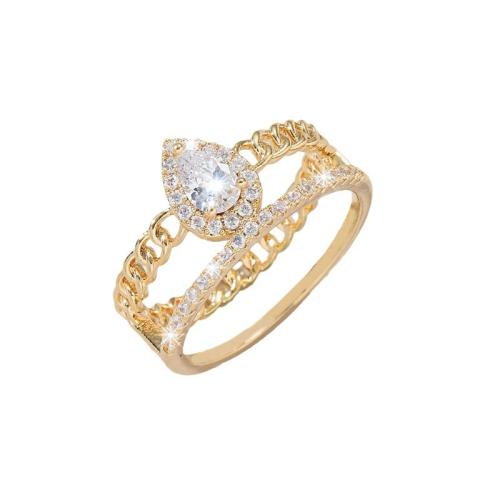 Cubic Zirconia Micro Pave Brass Ring, plated, different size for choice & micro pave cubic zirconia & for woman & hollow, golden, Sold By PC