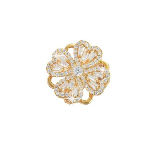 Cubic Zirconia Micro Pave Brass Ring, Flower, plated, rotatable & micro pave cubic zirconia & for woman, golden, Sold By PC