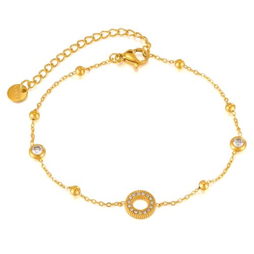 Bijoux bracelet en acier inoxydable, Acier inoxydable 304, avec 55mm chaînes de rallonge, poli, bijoux de mode & pavé de micro zircon & pour femme, doré, Longueur:185 mm, Vendu par PC