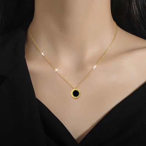 Titanium Steel Necklace, with Shell, Vacuum Ion Plating, for woman, more colors for choice, Length:Approx 21-50 cm, Sold By PC