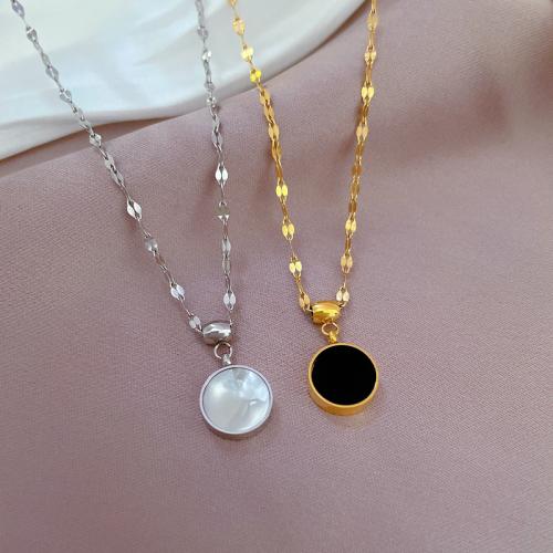 Titanium Steel Necklace, with Shell, Vacuum Ion Plating, for woman, more colors for choice, Length:Approx 21-50 cm, Sold By PC