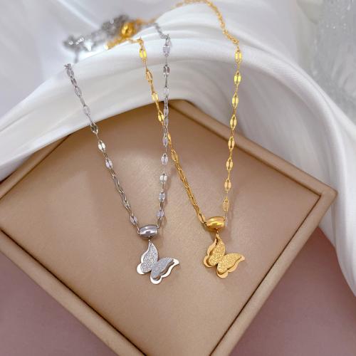 Titanium Steel Necklace, Butterfly, Vacuum Ion Plating, for woman, more colors for choice, Length:Approx 21-50 cm, Sold By PC