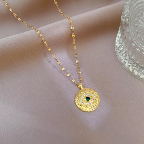 Titanium Steel Necklace, with Brass, plated, micro pave cubic zirconia & for woman, gold, Length:Approx 21-50 cm, Sold By PC