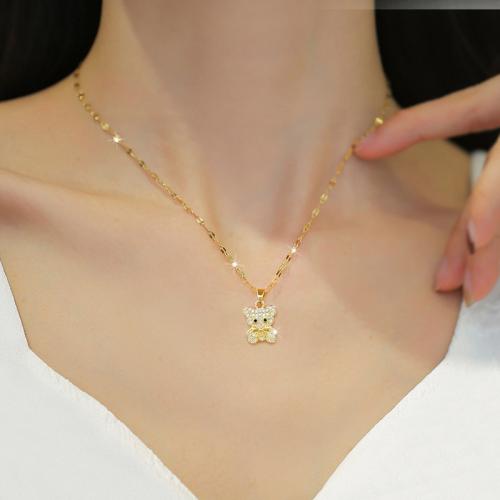 Titanium Steel Necklace, with Brass, Bear, plated, micro pave cubic zirconia & for woman, gold, Length:Approx 21-50 cm, Sold By PC