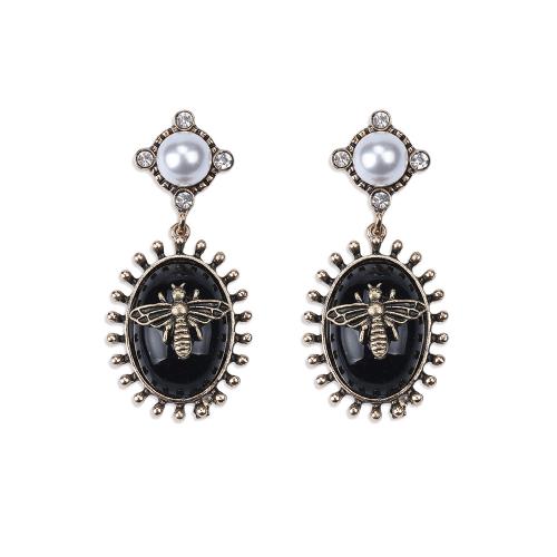 Tibetan Style Stud Earring, with Plastic Pearl & Acrylic, plated, for woman & with rhinestone, more colors for choice, Sold By Pair