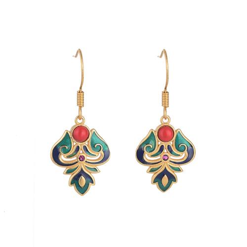 Boucles d'oreilles pendantes en laiton, Vintage & pour femme & émail, doré, 38mm, Vendu par paire