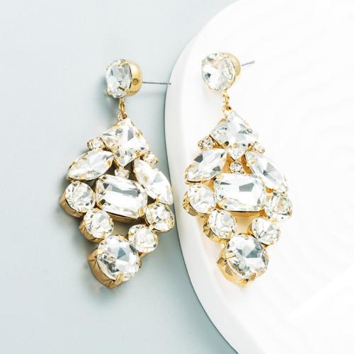 Tibetan Style Stud Earring, with Glass Rhinestone, for woman & with rhinestone, white, 60x30mm, Sold By Pair