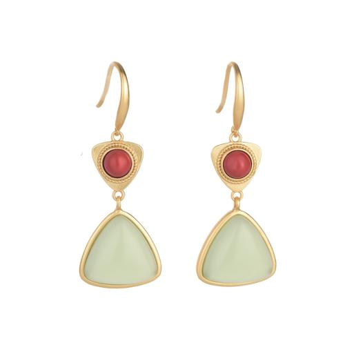 Brass Drop Earring, with Jade, vintage & for woman, golden, 40mm, Sold By Pair