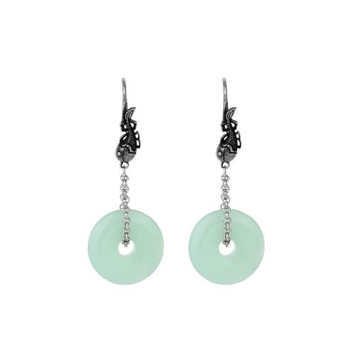 Brass Drop Earring, with Jade, vintage & for woman, silver color, 48mm, Sold By Pair