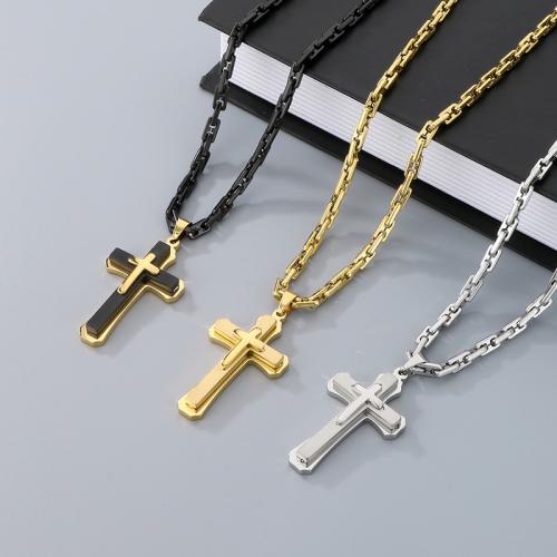 Stainless Steel Jewelry Necklace, 304 Stainless Steel, Cross, Vacuum Ion Plating, different size for choice & for man, more colors for choice, Sold By PC