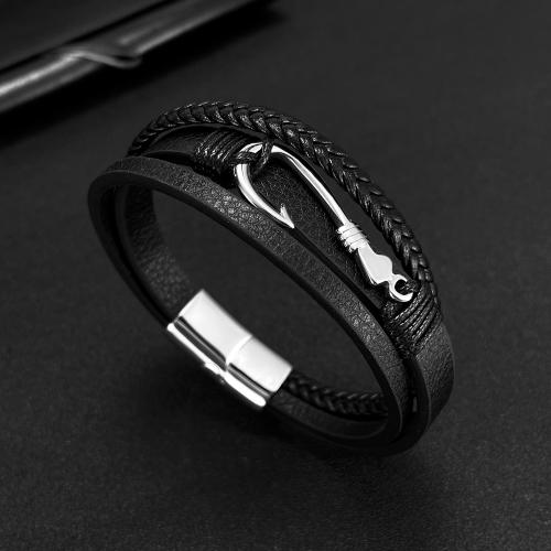 PU Leather Cord Bracelets, Vacuum Ion Plating, for man, Sold By PC