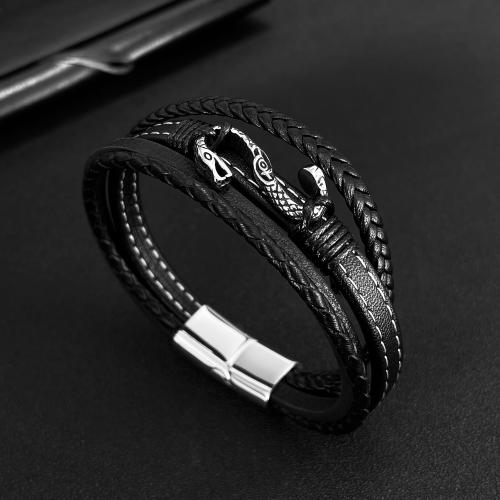 PU Leather Cord Bracelets, Vacuum Ion Plating, for man, Sold By PC