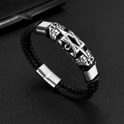 PU Leather Cord Bracelets, Vacuum Ion Plating, for man, more colors for choice, Sold By PC