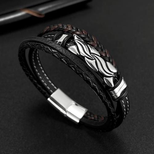 PU Leather Cord Bracelets, Vacuum Ion Plating, for man, Sold By PC