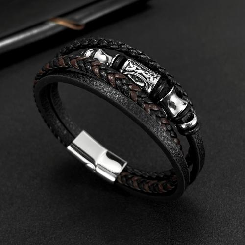 PU Leather Cord Bracelets, Vacuum Ion Plating, for man, Sold By PC