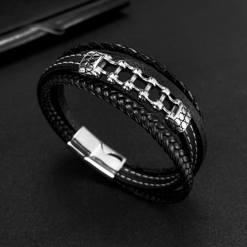 PU Leather Cord Bracelets, Vacuum Ion Plating, for man, Sold By PC