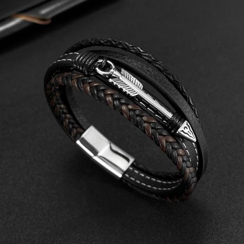 PU Leather Cord Bracelets, Vacuum Ion Plating, for woman, Sold By PC