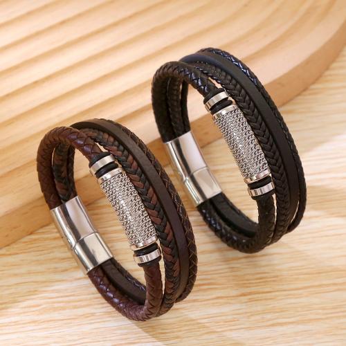 PU Leather Cord Bracelets, Vacuum Ion Plating, for man, Sold By PC