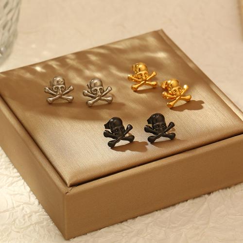 Stainless Steel Stud Earrings, 304 Stainless Steel, Skull, Vacuum Ion Plating, Unisex, more colors for choice, Sold By Pair