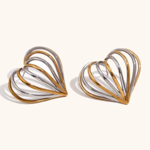 Stainless Steel Stud Earrings, 304 Stainless Steel, Heart, plated, for woman, Sold By Pair