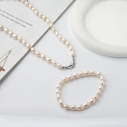 Natural Cultured Freshwater Pearl Jewelry Sets, 2 pieces & for woman, Bracelet: 18.5CM, necklace: 43CM, Length:43 cm, Sold By Set