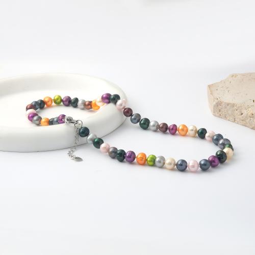 Natural Freshwater Pearl Necklace, for woman, multi-colored, Length:43 cm, Sold By PC