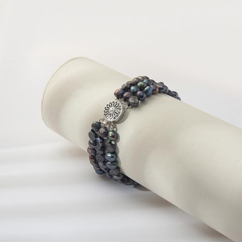 Pulseras de Perlas Freshwater, Perlas cultivadas de agua dulce, tres capas & para mujer, longitud:18.5 cm, Vendido por UD