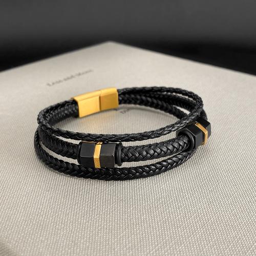 PU Leather Cord Bracelets, Vacuum Ion Plating, for man, more colors for choice, Sold By PC