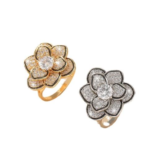 Cubic Zircon Brass Finger Ring, with Cubic Zirconia, Flower, plated, fashion jewelry & for woman, more colors for choice, Sold By PC