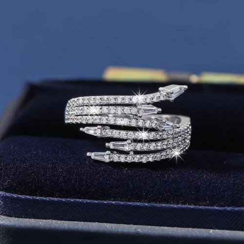 Cubic Zirconia Micro Pave Brass Ring, plated, multilayer & micro pave cubic zirconia & for woman, silver color, Sold By PC