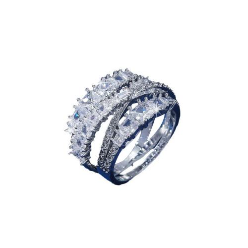 Cúbicos Circonia Micro Pave anillo de latón, metal, chapado, multicapa & diverso tamaño para la opción & micro arcilla de zirconia cúbica & para mujer, plateado, Vendido por UD