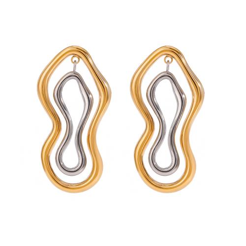 Boucle d'oreille de gaujon en acier inoxydable, Acier inoxydable 304, Placage, pour femme & deux tons & creux, Vendu par paire