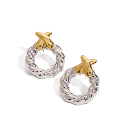 Stainless Steel Stud Earrings, 304 Stainless Steel, plated, for woman & two tone & hollow, Sold By PC