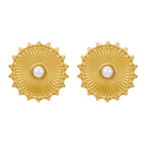 Boucle d'oreille de gaujon en acier inoxydable, Acier inoxydable 304, fleur, Plaqué or 18K, bijoux de mode & différents matériaux pour le choix & pour femme, Vendu par paire